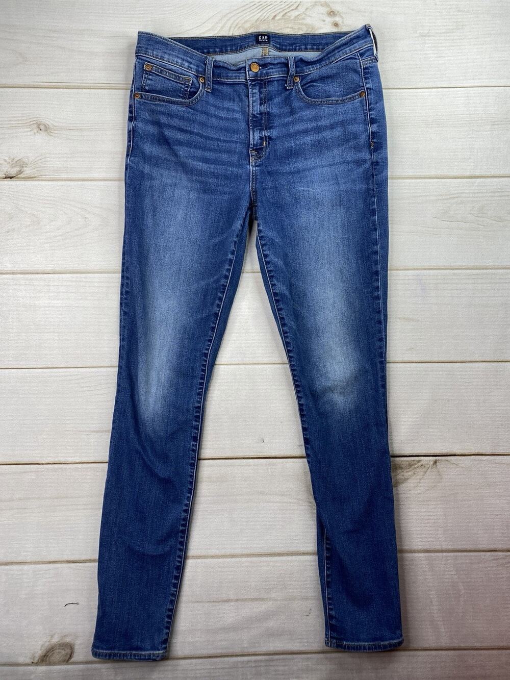 Gap 1969 Jeans Women 14/32 Tall Blue Denim Dark Wash Stretch Skinny Distressed